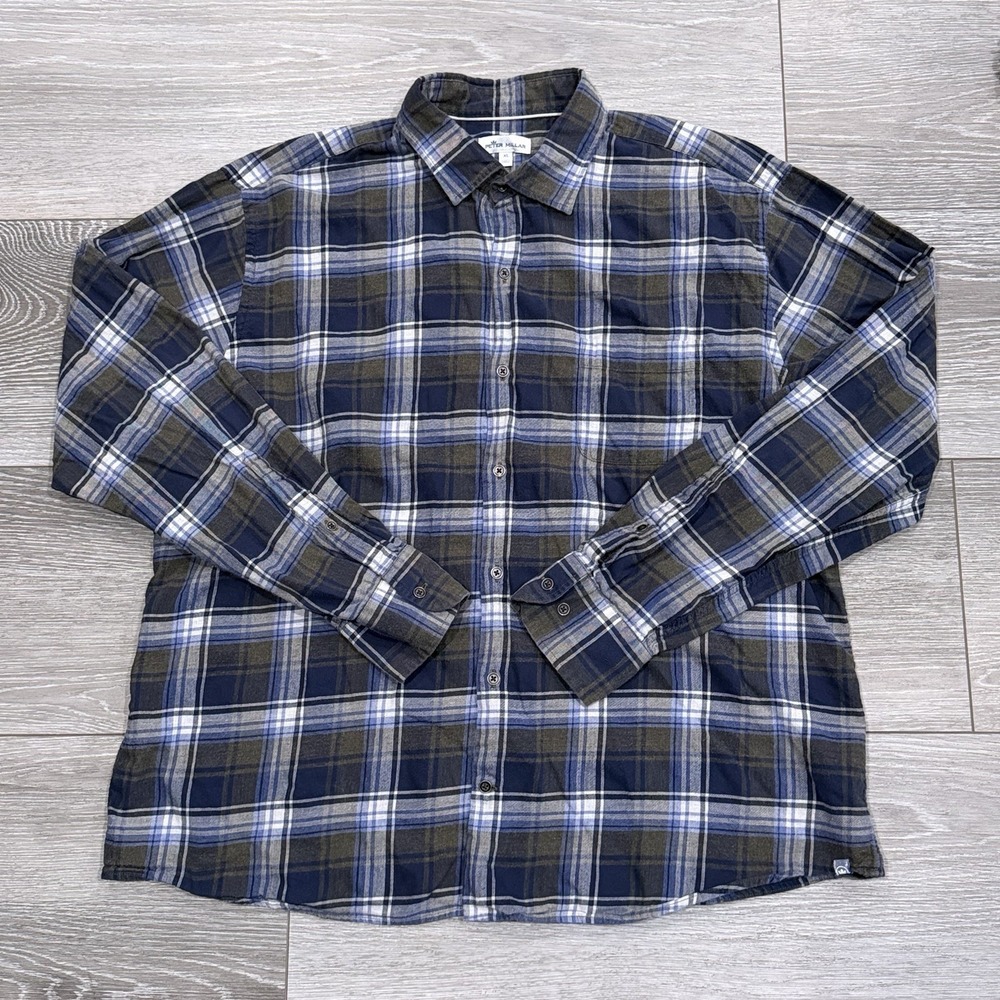 Peter Millar Plaid Long Sleeve Button Down Flannel Shirt Casual Mens XL Blue